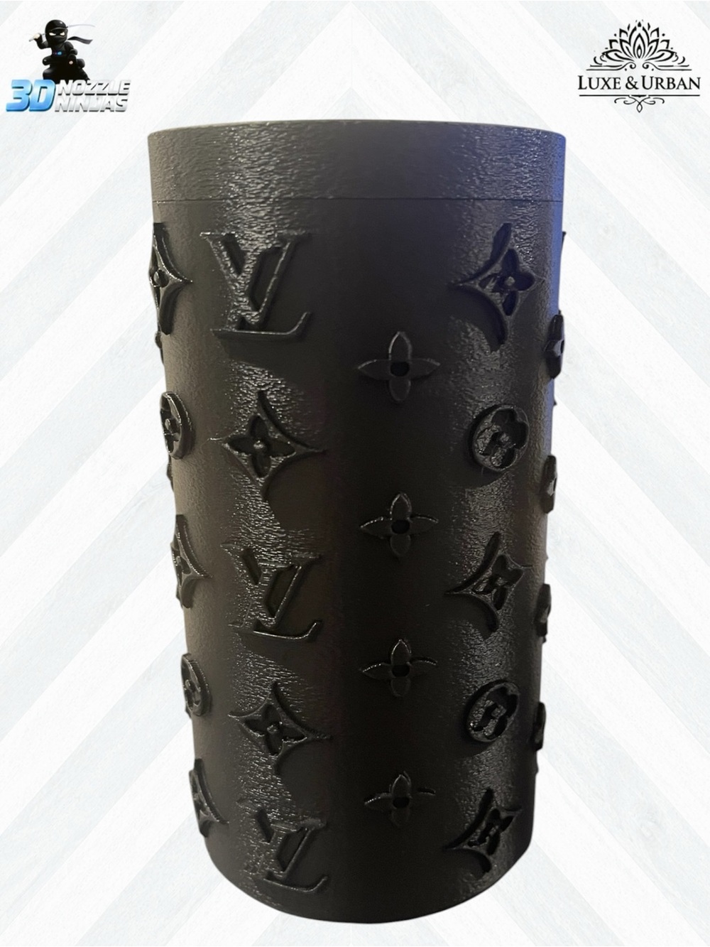🪷 Handcrafted 3d LV Monogram Black Matte Textured Koozie 16oz (Tall-boys/Energy)